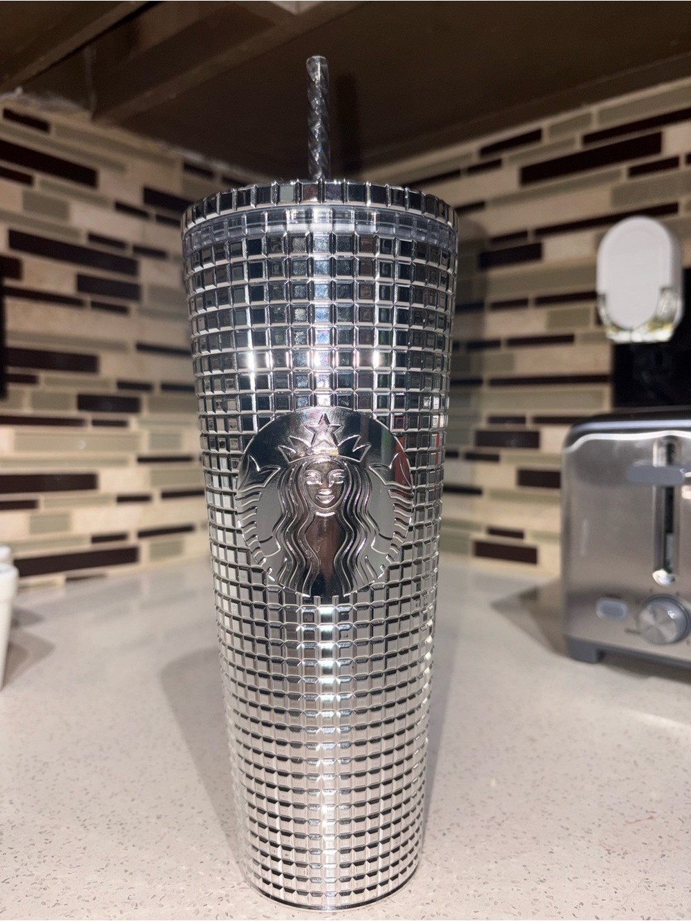 Starbucks Silver Mirrored Studded Tumbler with Straw